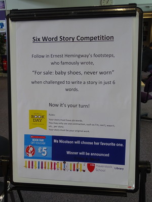 Haverstock school camden world book day 2019 6 word story competition