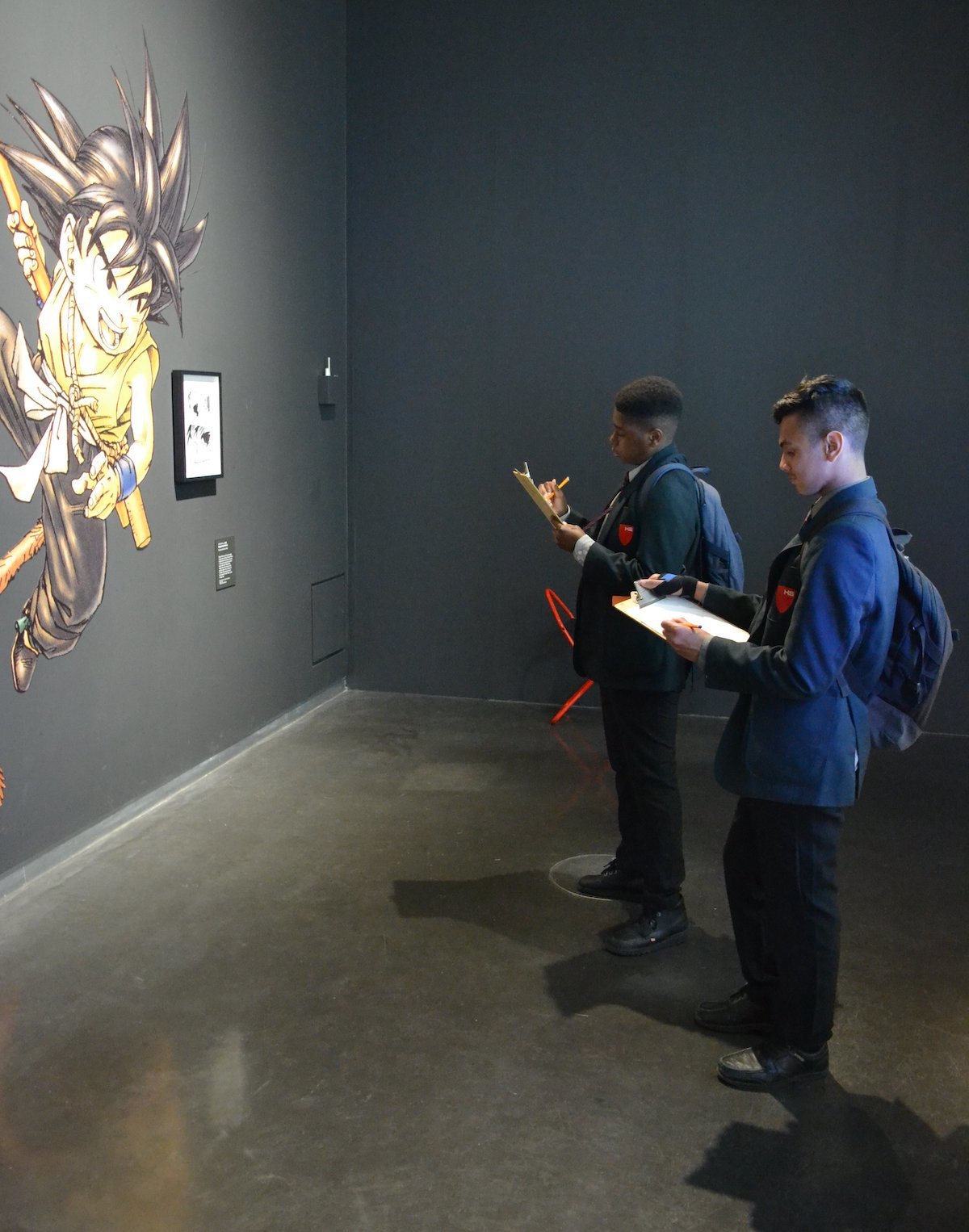 Students from haverstock school in camden visit the manga exhibition as part of their bronze arts award qualification