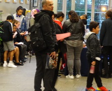 Haverstock secondary school camden open evening for year 7 admissions families arriving in school reception area october 2019